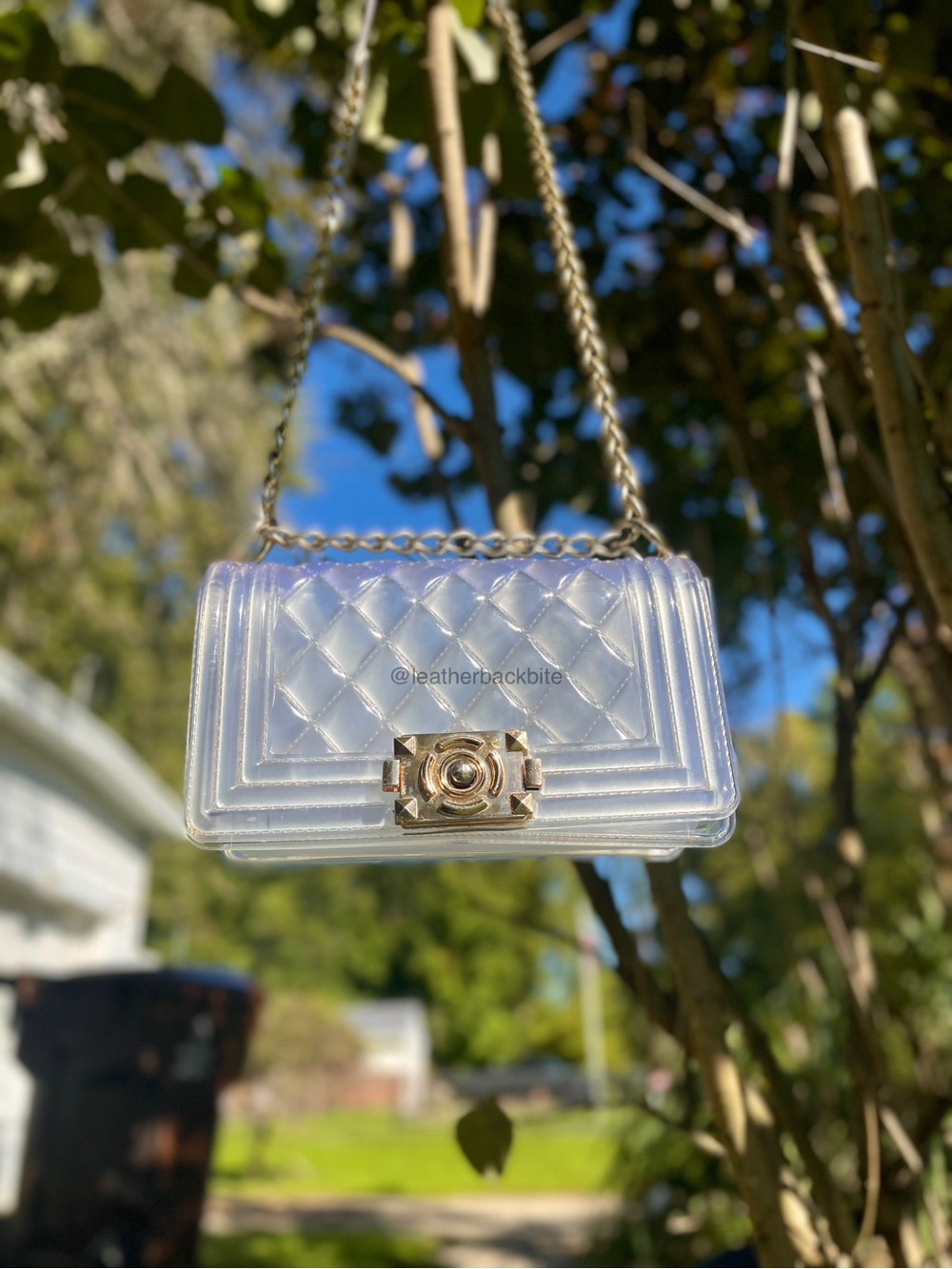 Cute Diamond Quilted Clear Jelly PVC Purse handbag Chain strap Gold Metal